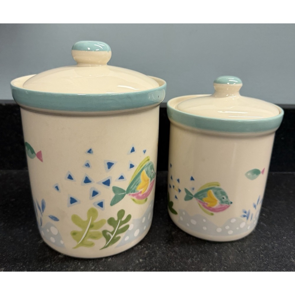 Studio Nova Barrier Reef Fish Canister Set 2 Ceramic Thailand Cookie Jar Storage